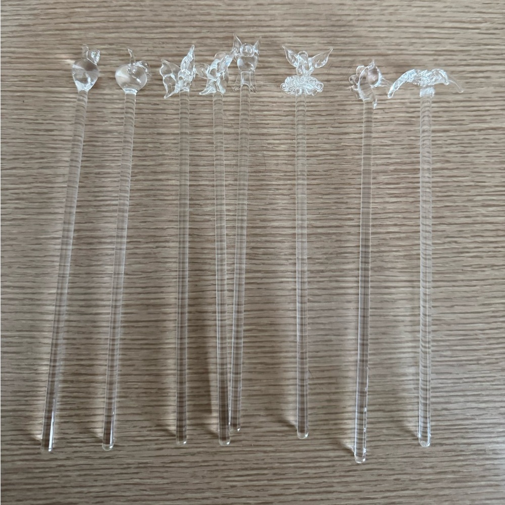 Hand blown Glass Drink Stirrers Set